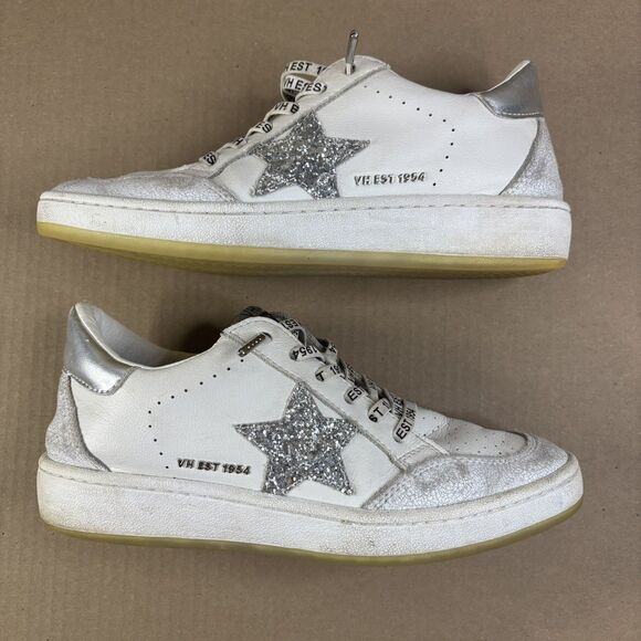 Vintage Havana Wrenley Womens Star Sneakers Sz 8.5 Glitter Fashion White/Silver - Picture 4 of 13